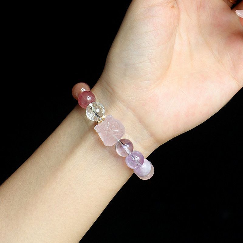 馬粉醒獅貔貅小熊多寶天然水晶串珠手鏈女時尚高級感海藍寶紫天然水晶手串