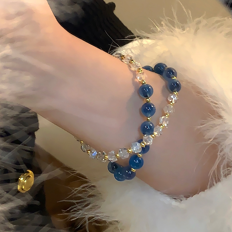 護身符_輕奢招財保平安瑪瑙透明水晶雙圈時尚手鍊精緻夢幻藍手串