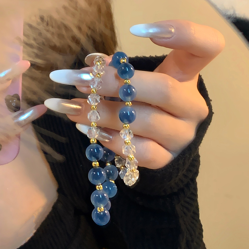 護身符_輕奢招財保平安瑪瑙透明水晶雙圈時尚手鍊精緻夢幻藍手串