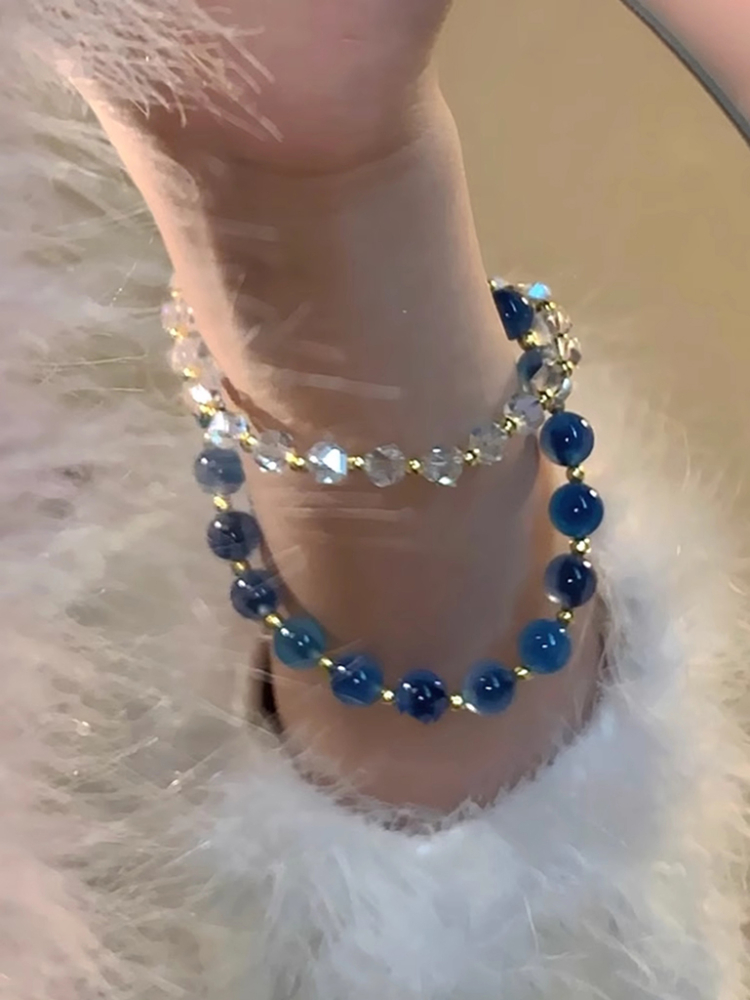 護身符_輕奢招財保平安瑪瑙透明水晶雙圈時尚手鍊精緻夢幻藍手串