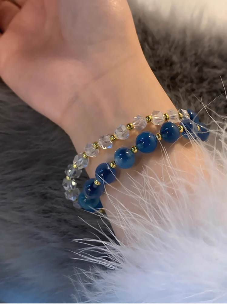 護身符_輕奢招財保平安瑪瑙透明水晶雙圈時尚手鍊精緻夢幻藍手串