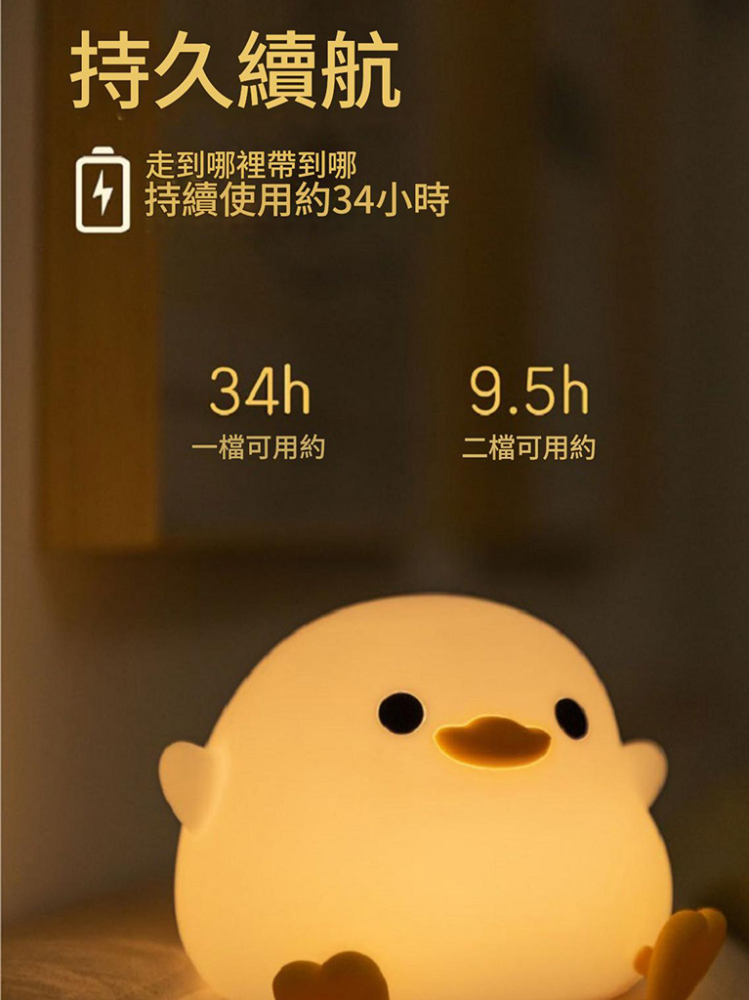 豆豆鴨小夜燈臥室床頭趣味伴睡捏捏拍拍燈護眼嬰兒餵奶延時關燈