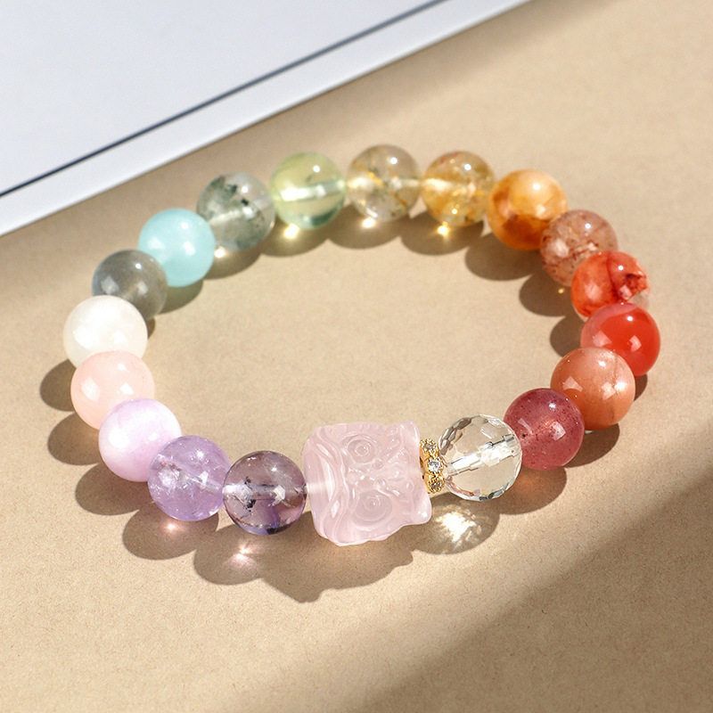 馬粉醒獅貔貅小熊多寶天然水晶串珠手鏈女時尚高級感海藍寶紫天然水晶手串